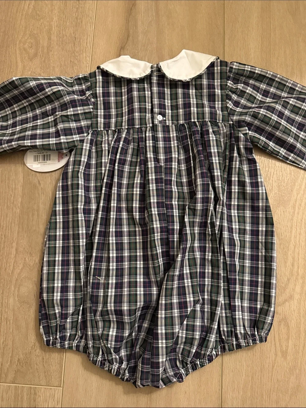 Baby Sen Navy plaid Kids Plaid Bubble Romper with Peter Pan Collar